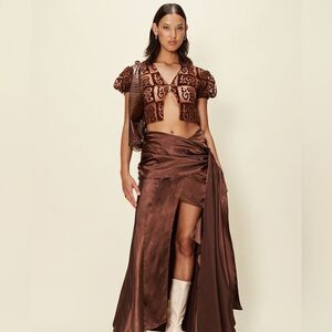 NWT House of Sunny CASA AMOR mocha brown velvet sheer TOP